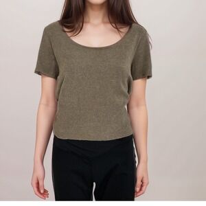 St John Collection Knit‎ Blouse Top Women Sz M Brown Short Sleeve Fine Knit